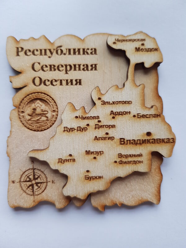 Магнит деревянный СЕВЕРНАЯ ОСЕТИЯ карта